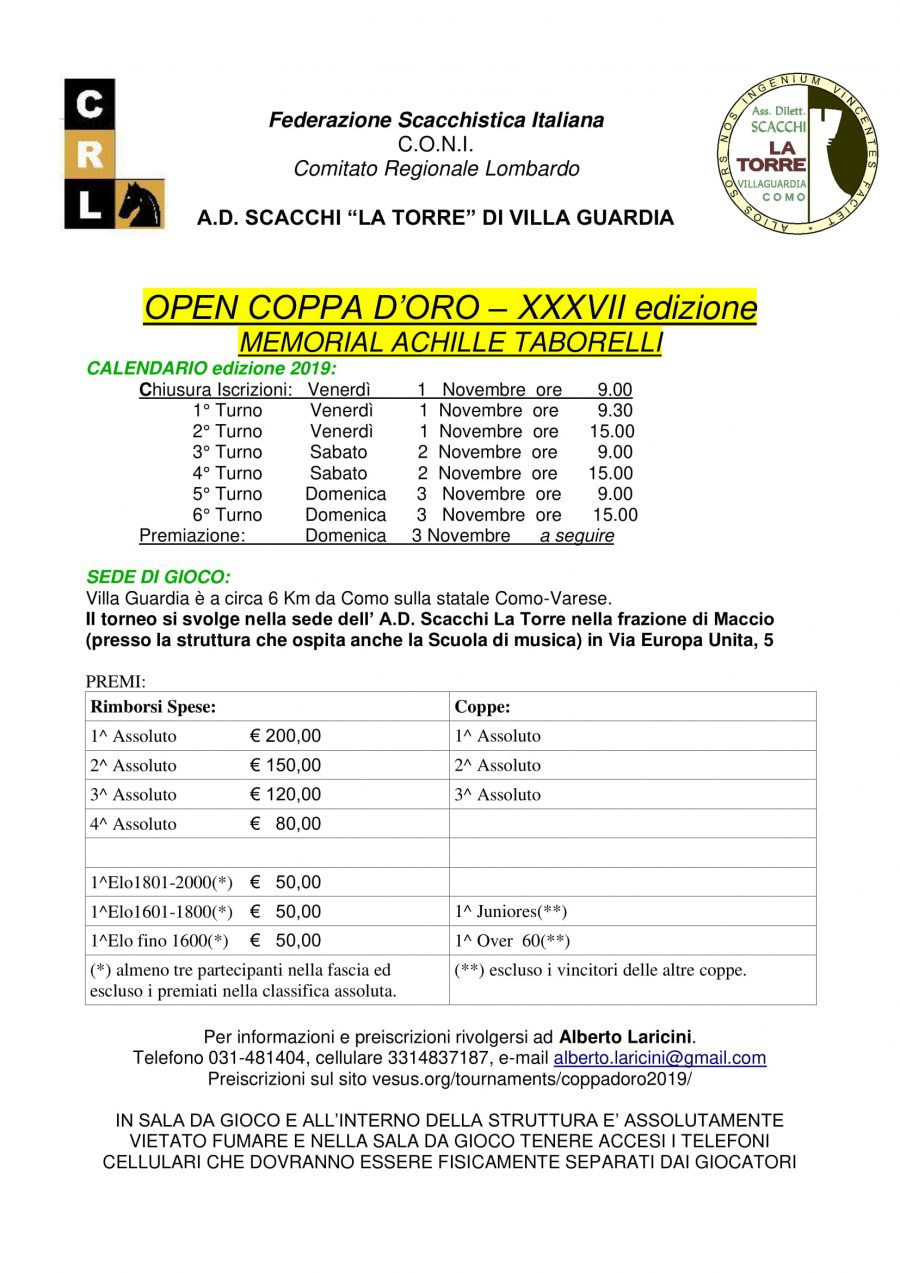 bando memorial taborelli-coppa oro